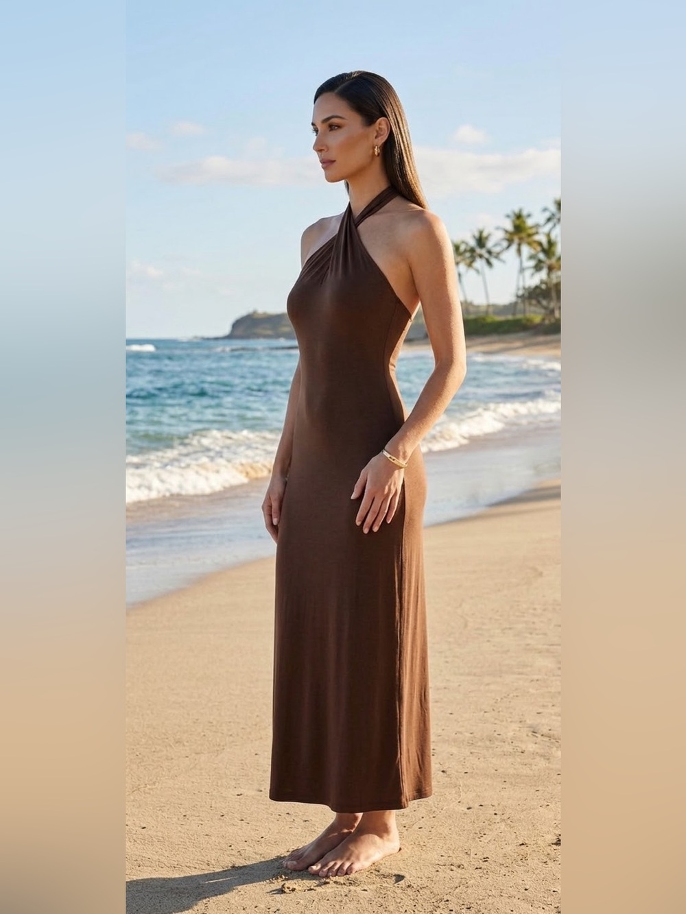 Brown Halter Maxi Dress